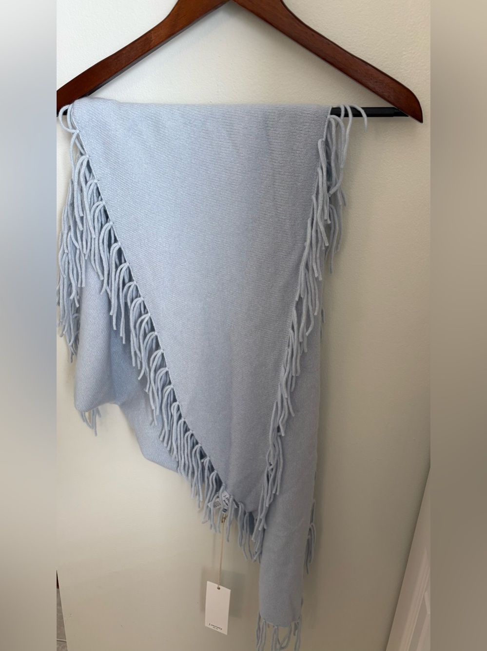 J.society New York 100% Cashmere Light Blue Glacial Fringe Wrap Scarf NWT